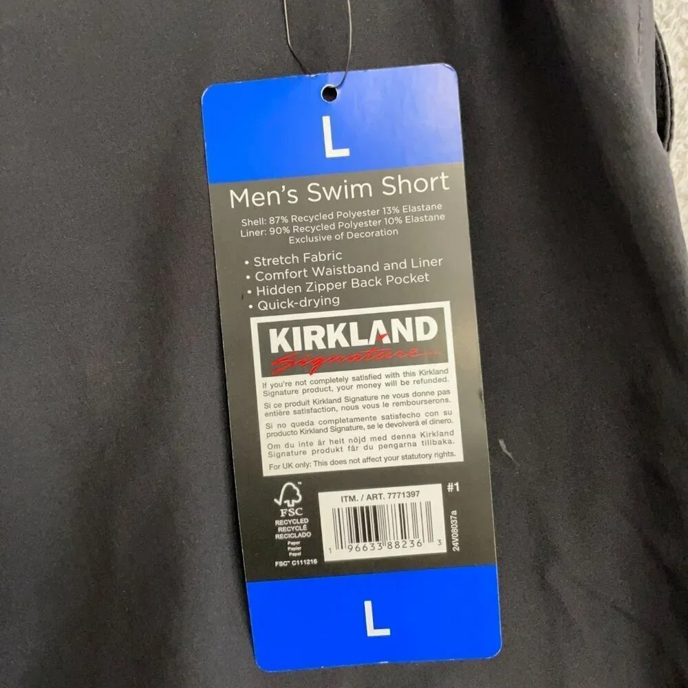 NEW Kirkland Signature Men's L Stretch Swim Shorts Black Quick-Drying Polyester